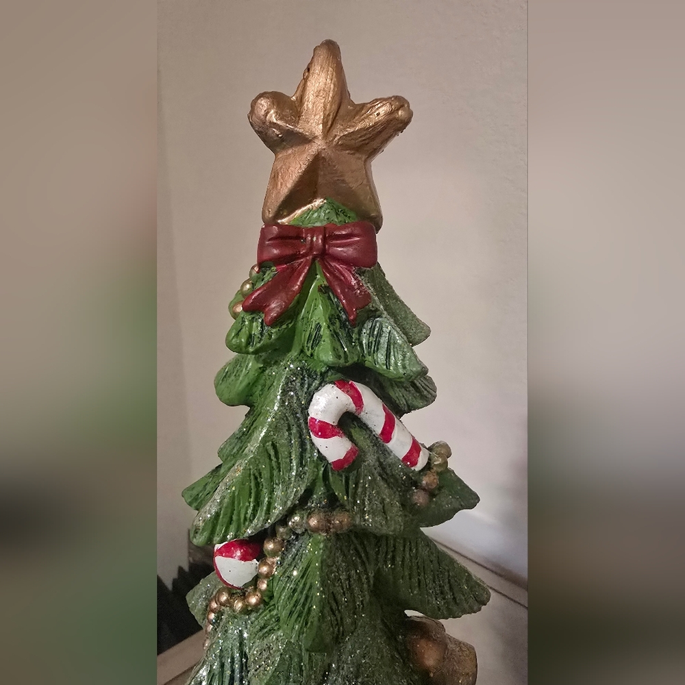 Festive Green Christmas Tree Figurine with Gold Accents - Picture 5 of 8
